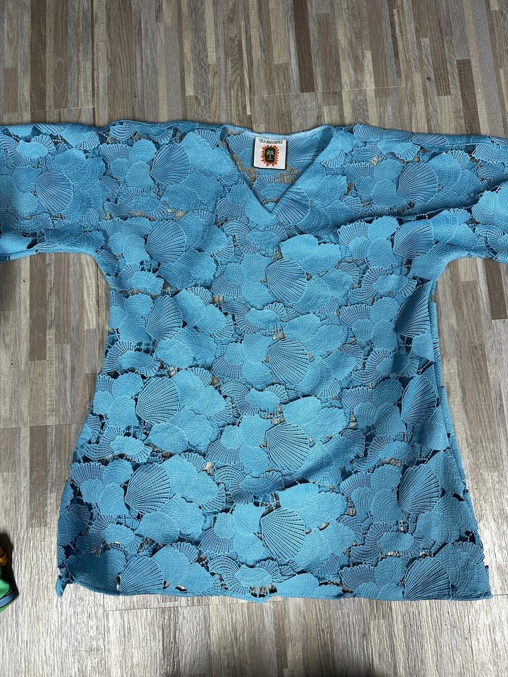 Isla Mercantile Cover Up Womens Blue Sheer Lace Cover Up